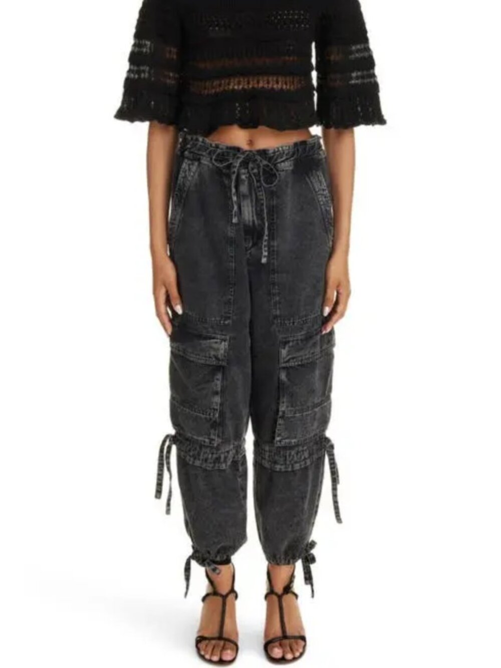 Isabel Marant Black Washed Cargo Tie-Waist Pants